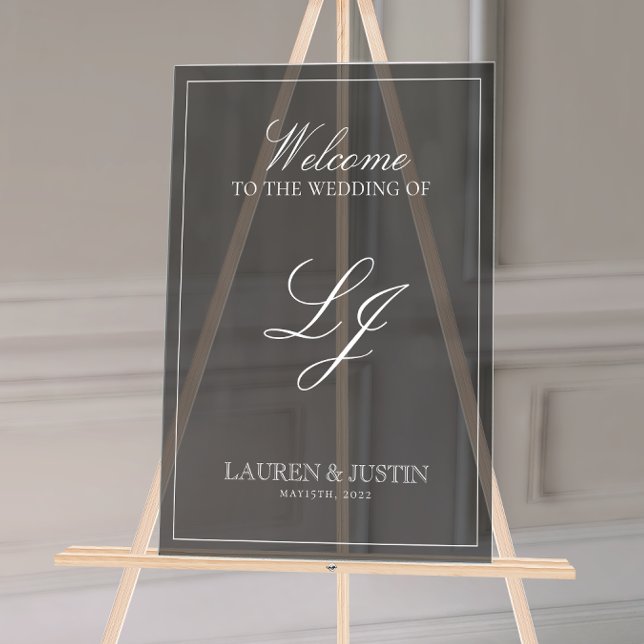Modern Monogram Black & White Script Welcome Acrylic Sign (Wedding Welcome Sign!)
