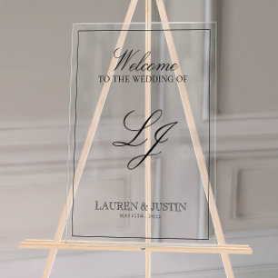 Modern Monogram Black & White Script Welcome Acrylic Sign