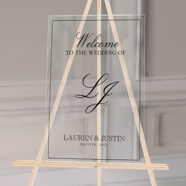 Modern Monogram Black & White Script Welcome Acrylic Sign (Wedding Welcome Sign!)