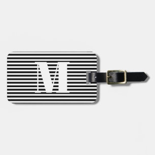 Modern monogram black white stripes custom initial luggage tag