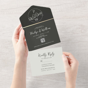 Modern Monogram Black White Wedding All In One Inv All In One Invitation
