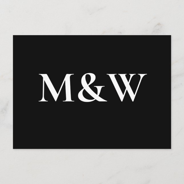 Modern Monogram Black & White Wedding Reception Enclosure Card (Back)