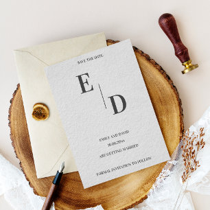 Modern Monogram Black White Wedding Save The Date  Announcement Postcard