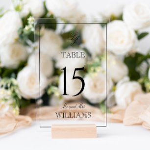 Modern Monogram Black & White Wedding Table Number Acrylic Sign