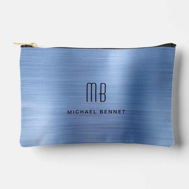 Modern Monogram Blue Accessory Pouch (Front)