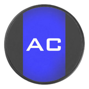 Modern Monogram Blue Black Plain Hockey Puck
