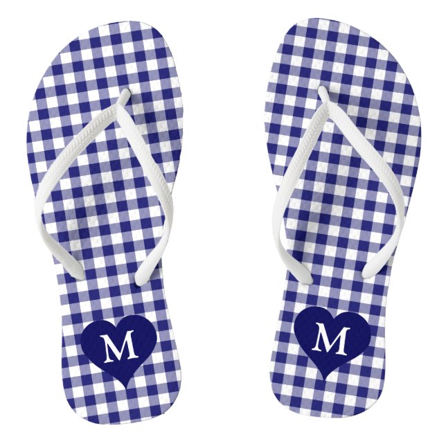 Modern Monogram Blue Checked Jandals (Footbed)