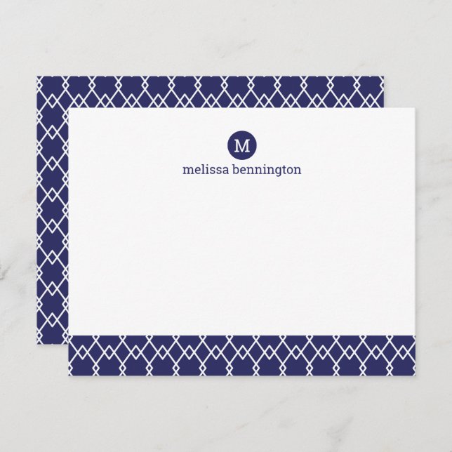 Modern Monogram Blue Geometric Thank You Card (Front/Back)
