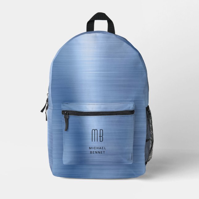Modern Monogram Blue Printed Backpack (Front)