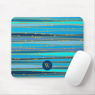 Modern Monogram Blue Stripes Pattern Mouse Pad