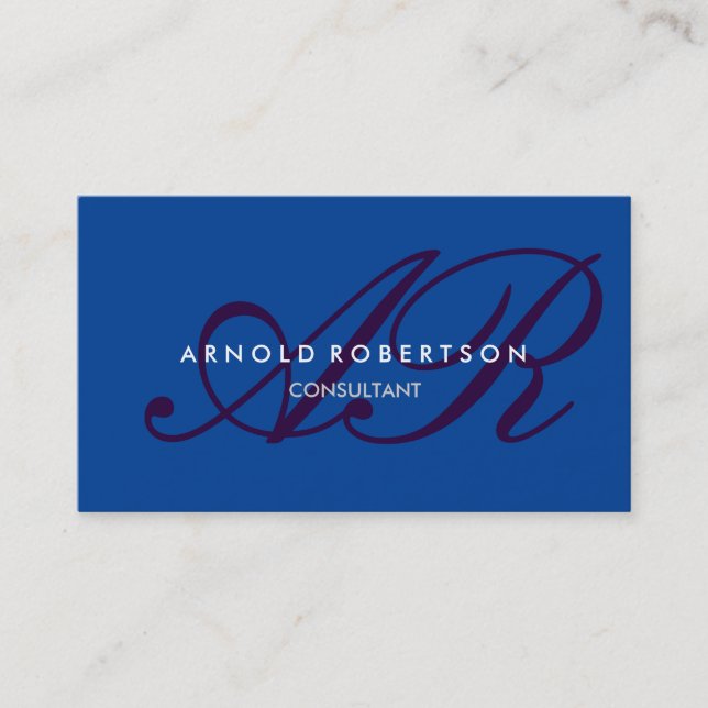 Modern Monogram Blue Trendy Business Card (Front)