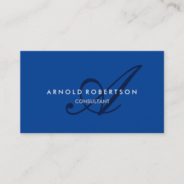 Modern Monogram Blue Trendy Business Card (Front)