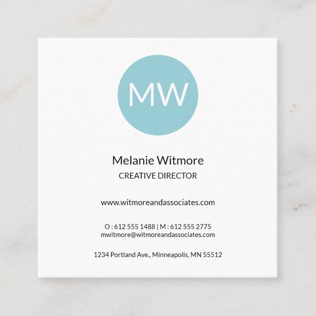 Modern Monogram Blue Water Drops Business Card (Front)