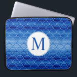 Modern Monogram Blue Watercolor Geometric Pattern Laptop Sleeve<br><div class="desc">Add your monogram initial over a modern geometric pattern of interlocking scales that range from dark to light blue and back. The Prussian blue watercolor paint strokes within the fan shapes show variations in the colour. To see the painting Prussian Blue Watercolor Scale Pattern reproduced on other items, click the...</div>