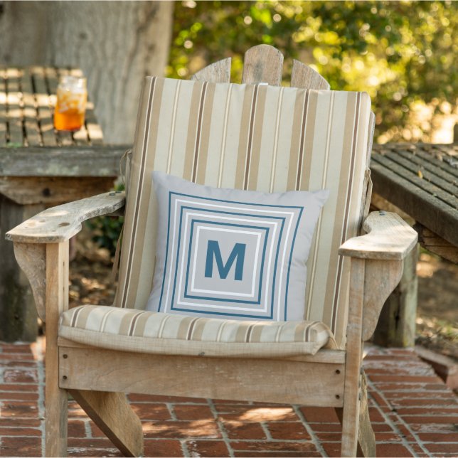 Modern Monogram Blue White Abstract Squares Grey O Cushion (Chair)