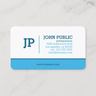 Modern Monogram Blue White Business Card