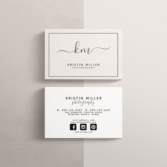 Modern Monogram Blush and Grey Social Media Business Card (Creator Uploaded)