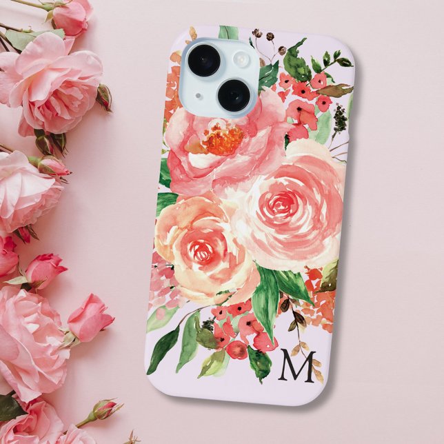 Modern Monogram Blush Pink Floral Bouquet Case-Mate iPhone Case (In situ)