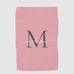 Modern Monogram Blush Pink Grey Girly Chic Script Golf Towel