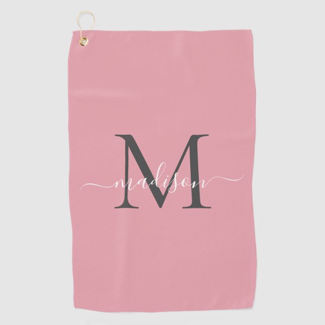 Modern Monogram Blush Pink Grey Girly Chic Script Golf Towel (Front)