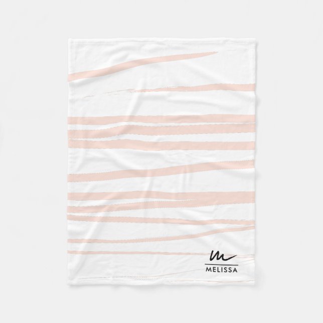 Modern Monogram Blush Pink Lines Abstract Art  Fleece Blanket (Front)
