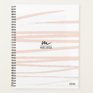 Modern Monogram Blush Pink Lines Abstract Art Planner