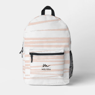 Modern Monogram Blush Pink Lines Abstract Art  Printed Backpack