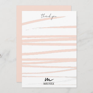 Modern Monogram Blush Pink Lines Abstract Art  Thank You Card