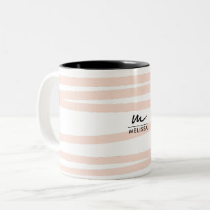 Modern Monogram Blush Pink Lines Abstract Art Two-Tone Coffee Mug