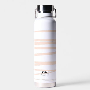 Modern Monogram Blush Pink Lines Abstract Art  Water Bottle