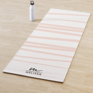 Modern Monogram Blush Pink Lines Abstract Art  Yoga Mat