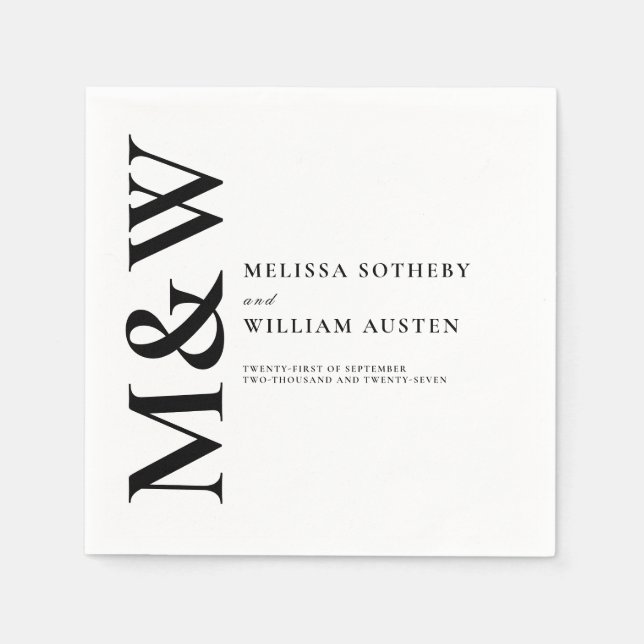 Modern Monogram Bold Black and White Wedding Napkin (Front)