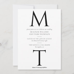 Modern Monogram Bold Black Initials Wedding Invite