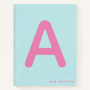 Modern Monogram Bold Initial Hot Pink Blue Notebook