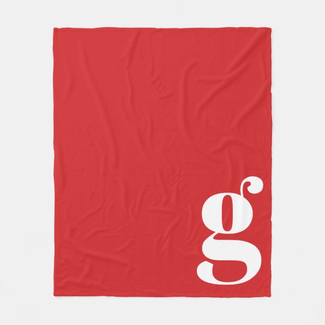 Modern Monogram Bold Initial Red Minimalist Fleece Blanket (Front)