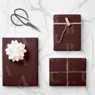 Modern monogram bordeaux monochromatic pattern wrapping paper sheet
