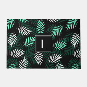 Modern Monogram Botanical Leaves Pattern Doormat