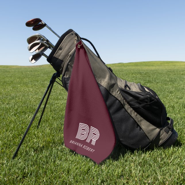 Modern Monogram Branding Logo Stylish Burgundy Golf Towel (Green)