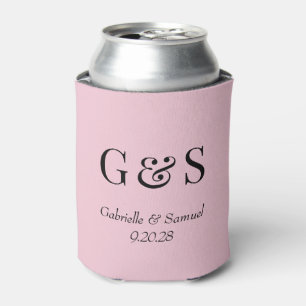 Modern Monogram Bride & Groom Names Pink Can Cooler