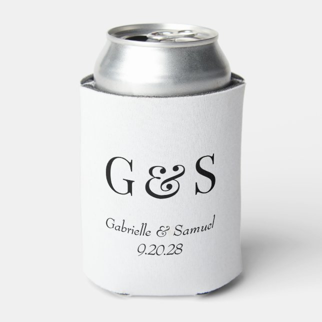 Modern Monogram Bride & Groom Names Wedding Cooler (Can Front)