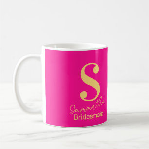 Modern Monogram Bridesmaid Hot Pink Coffee Mug