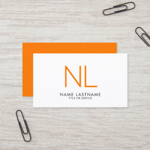 Modern Monogram Bright Orange Minimalist White Business Card