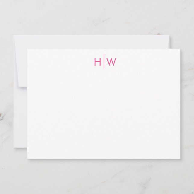 Modern Monogram Bright Pink Flat Note Card (Front)