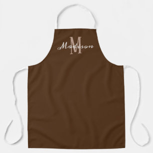 Modern Monogram Brown White Script Personalised Apron