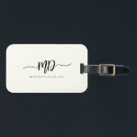 Modern Monogram Brush Script Black Ivory Stylish Luggage Tag<br><div class="desc">Chic and stylish,  this modern monogram luggage tag in ivory and black is a sophisticated minimalist design that combines your monogram in a brush script with flourishes along elegant serif typography.</div>
