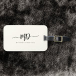 Modern Monogram Brush Script Black Ivory Stylish Luggage Tag<br><div class="desc">Chic and stylish,  this modern monogram luggage tag in ivory and black is a sophisticated minimalist design that combines your monogram in a brush script with flourishes along elegant serif typography.</div>