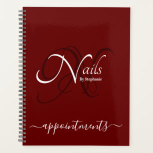 Modern Monogram Burgundy Red Nail Artist Appt Planner