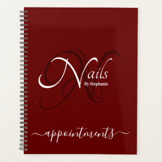 Modern Monogram Burgundy Red Nail Artist Appt Planner