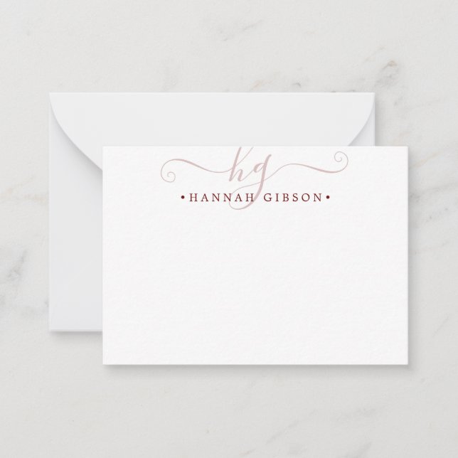 Modern Monogram Burgundy Script Initials Card (Front)