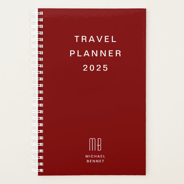 Modern Monogram Burgundy Travel Planner (Front)